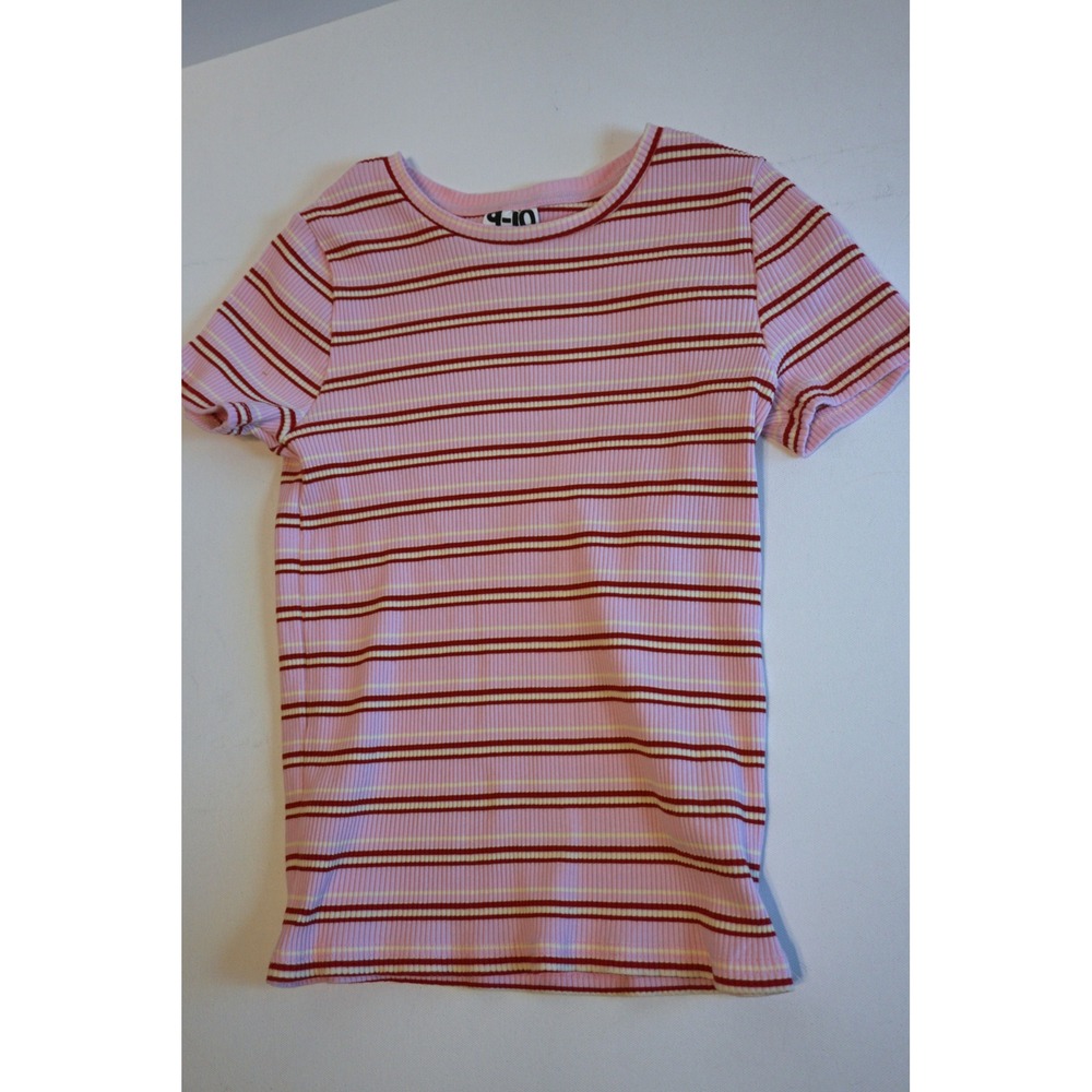 Cotton On Kids Pink Striped Ribbed Short Sleeve Tee Shirt Size 9-10 7344233